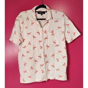 Rustic Souls Mens Med Flamingo Textured Short Sleeve Camp Collar Button Up Shirt